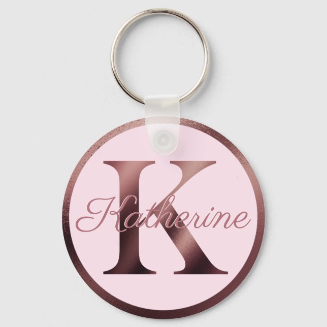 Stilvoll rosa Letter K Rose Gold Metallic Monogram Schlüsselanhänger (Vorderseite)