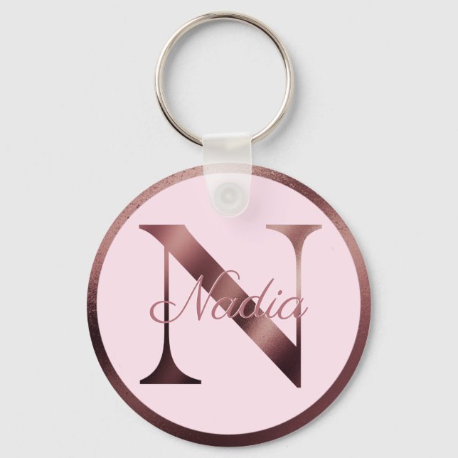 Stilvoll rosa Letter N Rose Gold Metallic Monogram Schlüsselanhänger (Vorderseite)