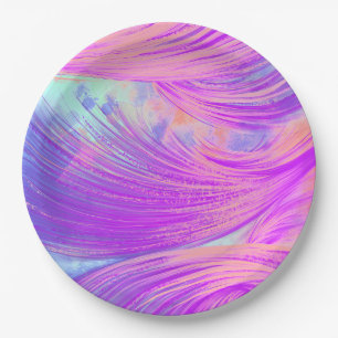 Stilvoll rosa Lila Abstrakte Feathers Pappteller