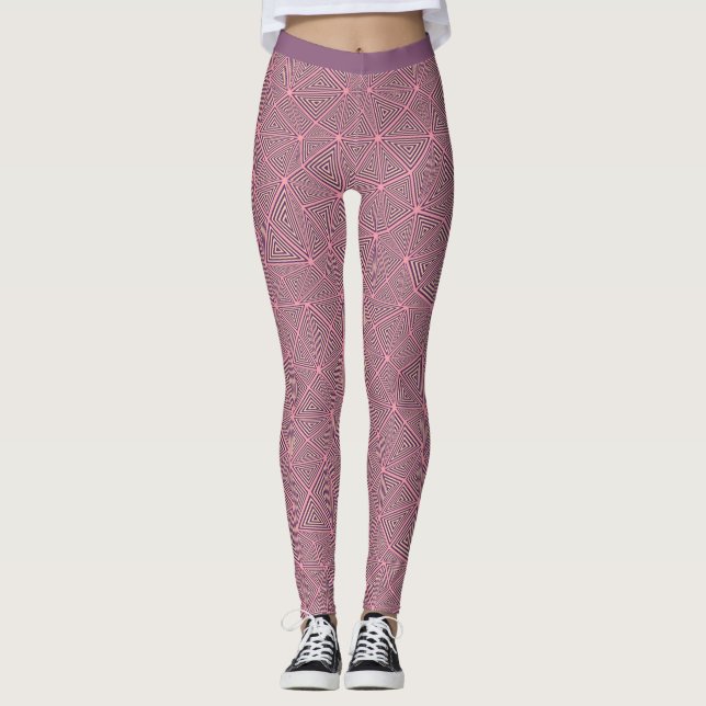 Stilvoll rosa Lila Black Geometric Design Yoga Leggings (Vorderseite)