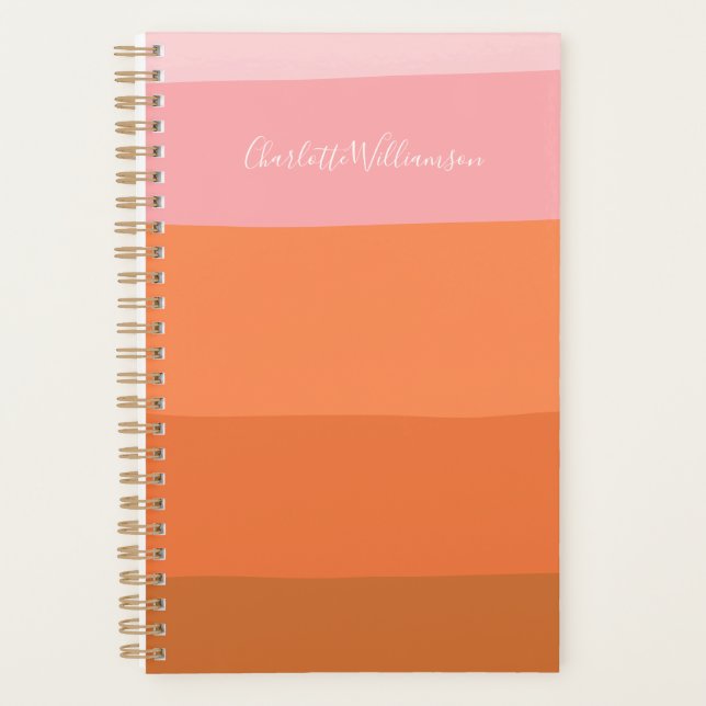 Stilvoll rosa Orange Abstrakt Stripes Script Name Planer (Vorderseite)