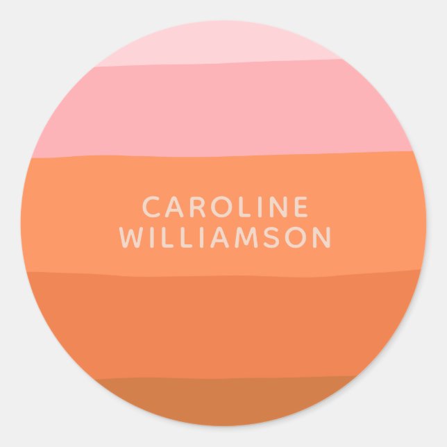 Stilvoll rosa Orange Abstrakt Stripes Script Name Runder Aufkleber (Vorderseite)