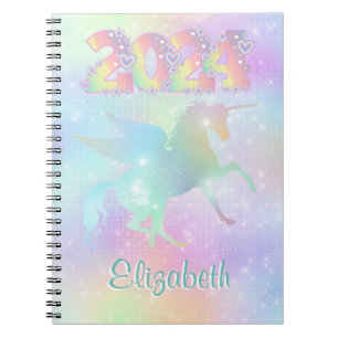 Stilvoll rosa Rainbow unicorn Glitzer 2024 Notizblock