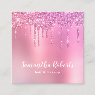 Stilvoll rosa Rosa Glitzer Tropfen Haar & Make-up Quadratische Visitenkarte