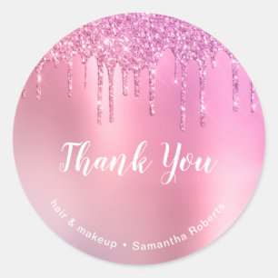 Stilvoll rosa Rosa Glitzer Tropfen Haar & Make-up Runder Aufkleber