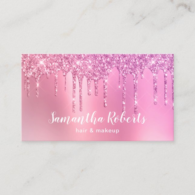 Stilvoll rosa Rosa Glitzer Tropfen Haar & Make-up Visitenkarte (Vorderseite)