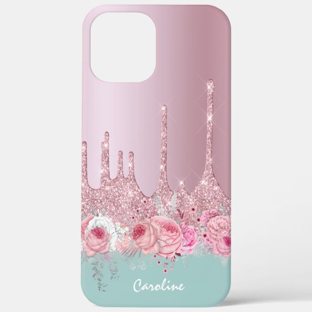 Stilvoll rosa Rosa Glitzer Tropfen Minze Case-Mate iPhone Hülle (Rückseite)