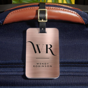 Stilvoll rosa Rose Gold Metal Two Monogram Initial Gepäckanhänger