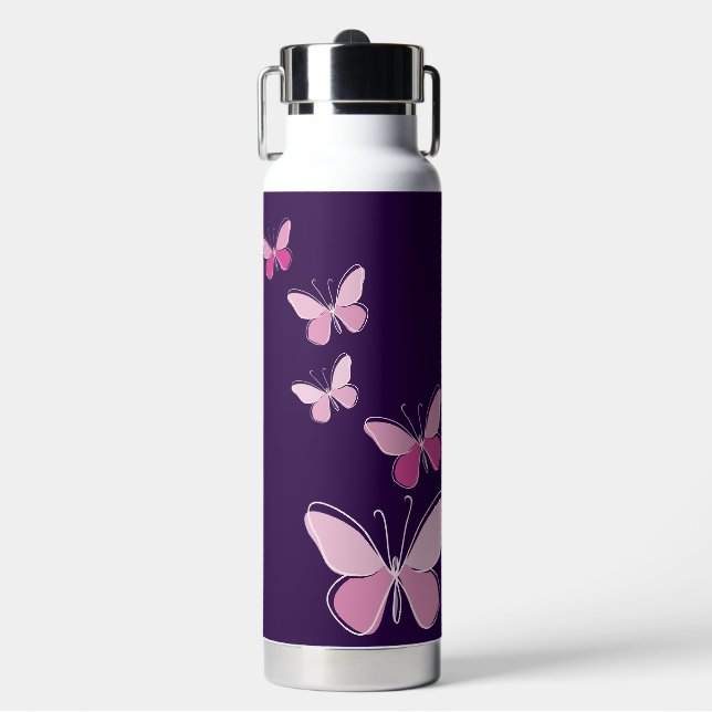 Stilvoll rosa Schmetterling Doodle Kaleidoskop Trinkflasche (Vorderseite)