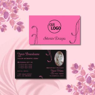 Stilvoll rosa Schwarz Verziert mit Logo und Foto Visitenkarte