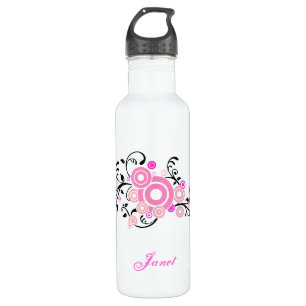 Stilvoll rosa und schwarz Geblüht Edelstahlflasche