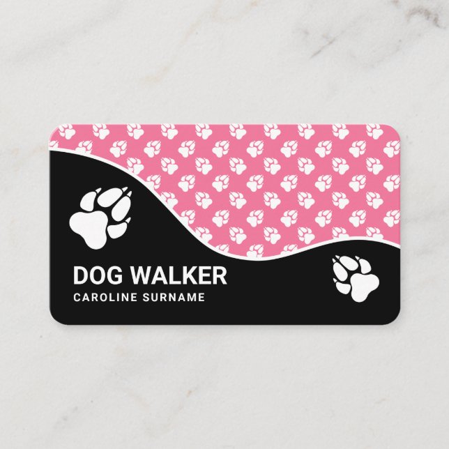 Stilvoll rosa und schwarze Paws Dog Walker Pet Sit Visitenkarte (Vorderseite)
