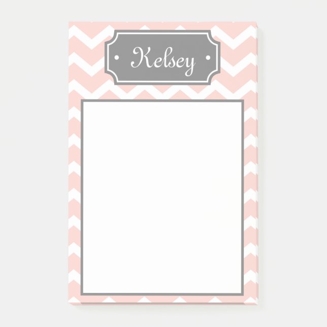 Stilvoll rosa Zickzack Graue Name Post-it Klebezettel (Vorderseite)