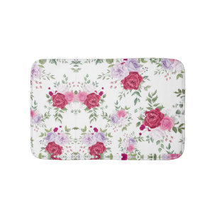 Stilvoll Rot und Rosa Blumenmuster auf Weiß Badematte
