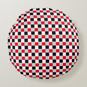 Stilvoll rot-weiß Checkerboard klassisch Rundes Kissen