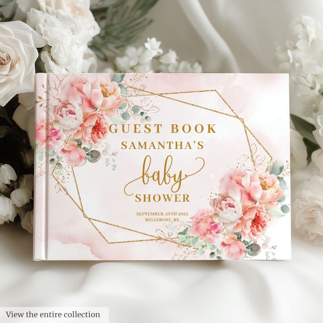 Stilvoll rötlich-goldfarbene Babydusche Gästebuch (Stylish blush pink gold baby shower guest book)