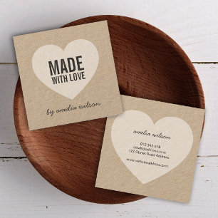 Stilvoll Rustikal Made with Liebe with Heart Kraft Quadratische Visitenkarte