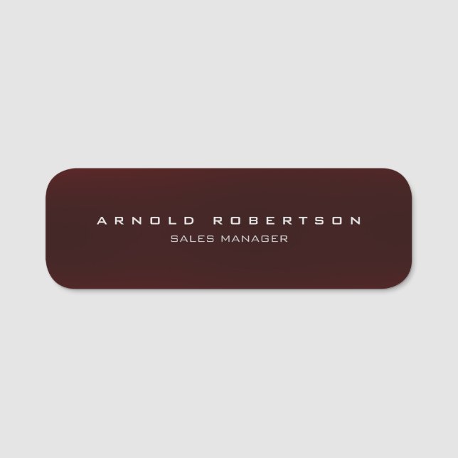 Stilvoll Schlicht Brown Red Beruflich Modern Namensschild (Vorderseite)