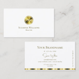 Stilvoll Schlichtes Weiß und Gold mit Logo Elegant Visitenkarte