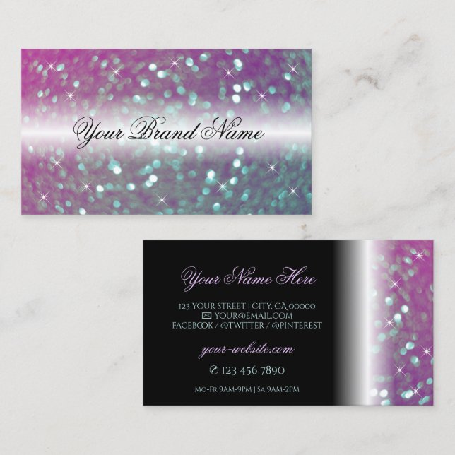 Stilvoll Schwarz Pink Aquamarin Sparkling Glitzer  Visitenkarte (Vorne/Hinten)