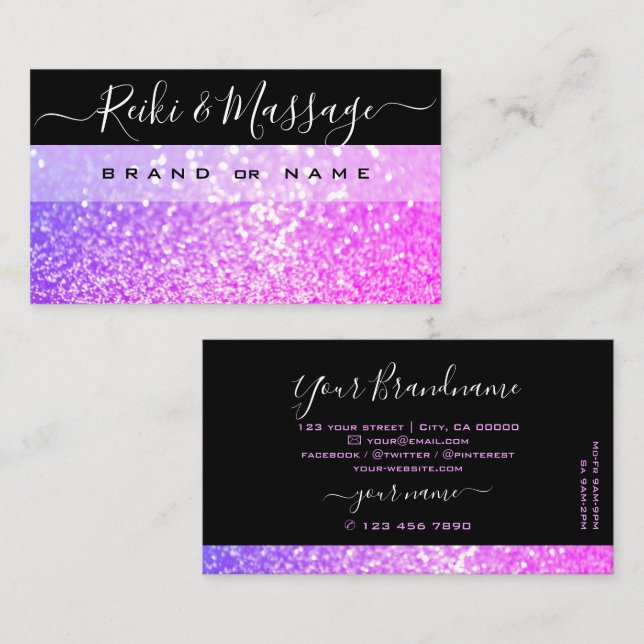 Stilvoll Schwarz Pink Lila Sparkle Glitzer Schimme Visitenkarte (Vorne/Hinten)