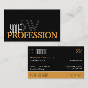 Stilvoll Schwarz und Orange Einfach mit Monogram Visitenkarte
