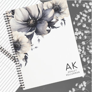 Stilvoll schwarz weiß floral monogrammiert notizbuch