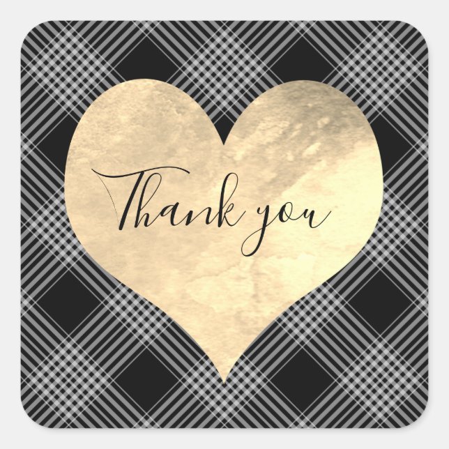 Stilvoll schwarz-weiß gestreift mit Herz Quadratischer Aufkleber (Vorderseite)