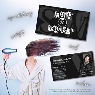 Stilvoll Schwarz-weiß grau mit Foto Logo Monogram Visitenkarte