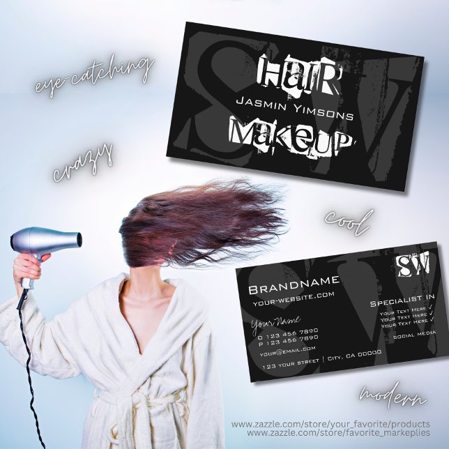 Stilvoll Schwarz-weiß und grau mit Initials Modern Visitenkarte (Von Creator hochgeladen)