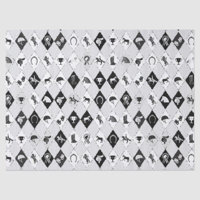 Stilvoll Schwarz-weißes Reittier Diamond Muster Seidenpapier (Vorderseite)