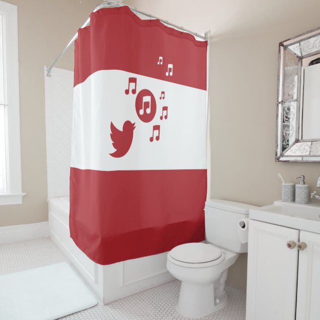 Stilvoll Songbird Red and White Duschvorhang (Beispiel)
