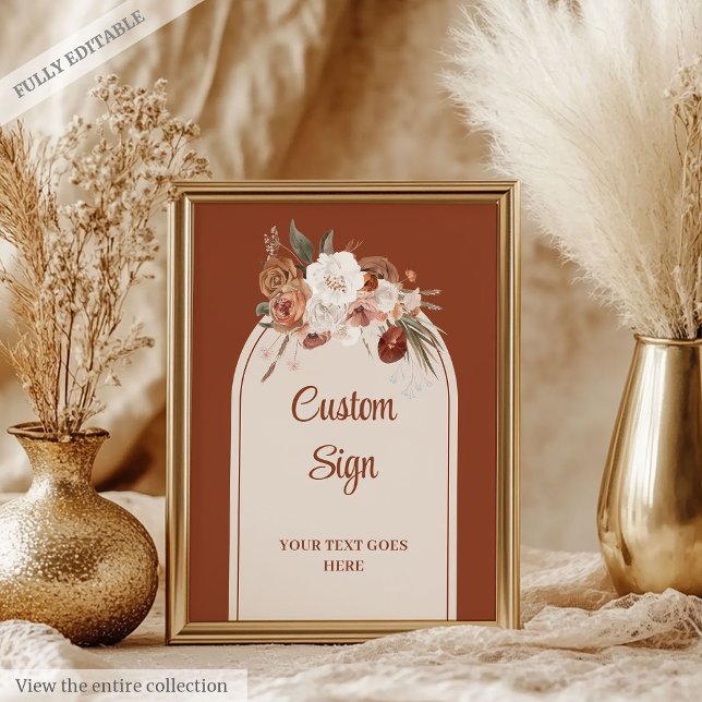 Stilvoll Terracotta Pampas Sage Boho Arch Custom Poster (Stylish Terracotta Pampas Sage Boho Arch Custom Sign)