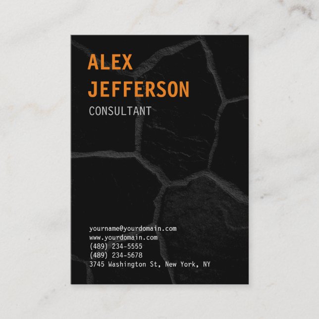 Stilvoll Trendy Bold Text Orange Black Stone Visitenkarte (Vorderseite)
