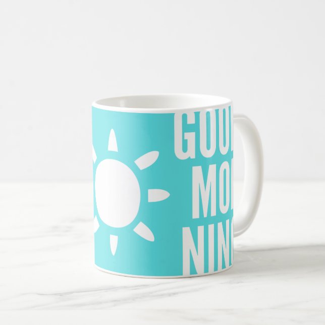 Stilvoll Türkis Blue Good Morning Sun Tee Kaffeetasse (VorderseiteRechts)