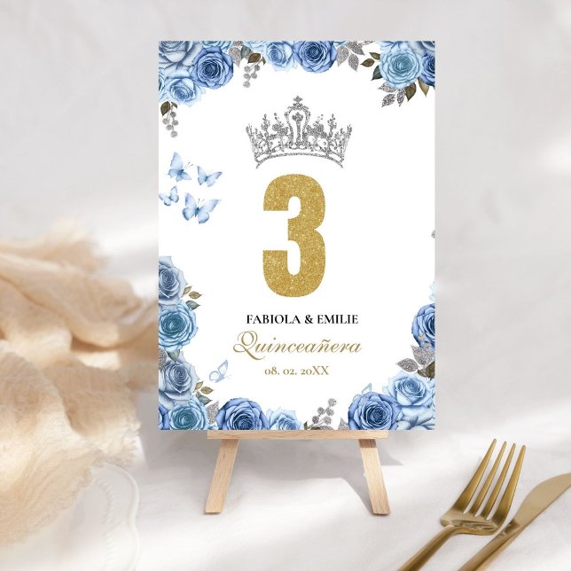 Stilvoll und chic dusty blue und gold quinceanera tischnummer (Von Creator hochgeladen)