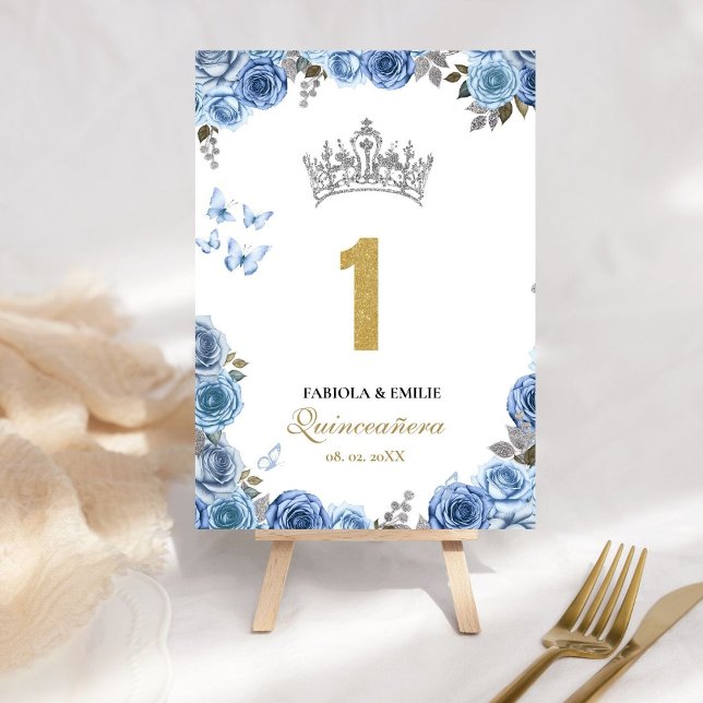 Stilvoll und chic dusty blue und gold quinceanera tischnummer (Von Creator hochgeladen)