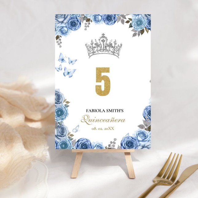 Stilvoll und chic dusty blue und gold quinceanera tischnummer (Von Creator hochgeladen)