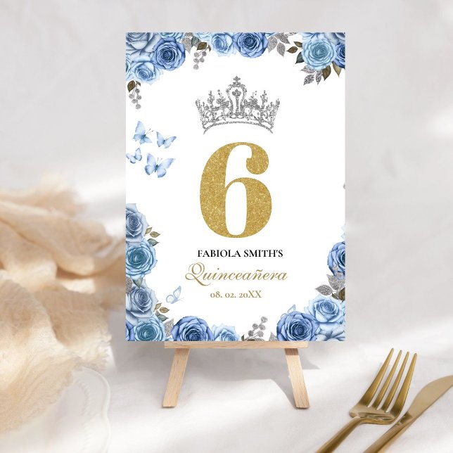 Stilvoll und chic dusty blue und gold quinceanera tischnummer (Von Creator hochgeladen)