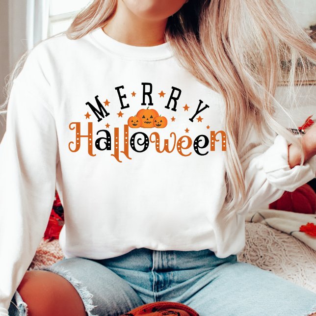 Stilvoll und trendy Merry Halloween Sweatshirt (Stylish and Trendy Orange and Black Festive 'Merry Halloween' Sweatshirt)