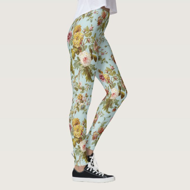 Stilvoll Vintage Rosenmuster Blume Leggings (Rechts)