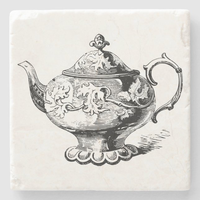 Stilvoll Vintager Teapot Steinuntersetzer (Vorderseite)