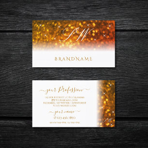 Stilvoll weißer Orangenfunkel-Glitzer Monogram Visitenkarte