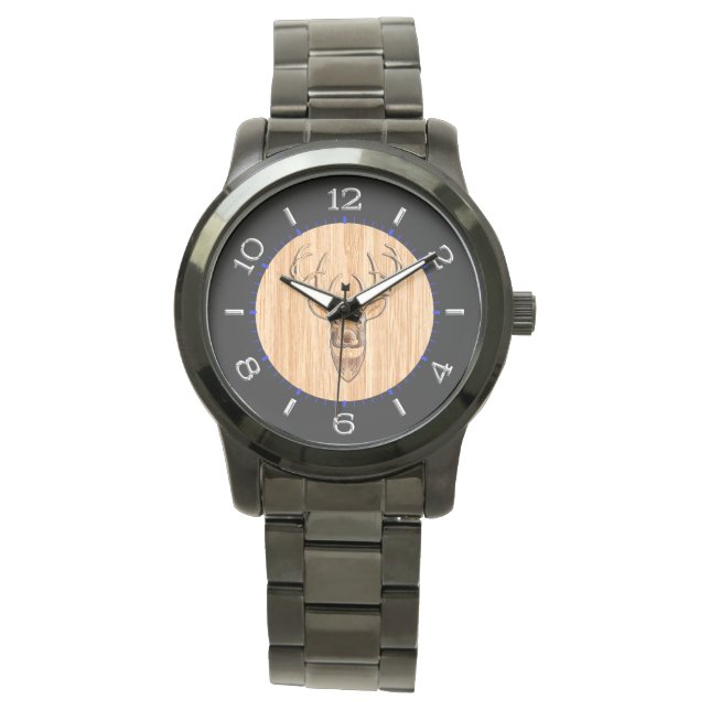 Stilvoll Weißer Schwanz Buck Antlers Light Wood Gr Armbanduhr (Vorderseite)