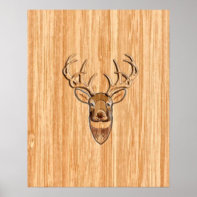 Stilvoll Weißer Schwanz Buck Antlers Light Wood Gr Poster (Vorne)