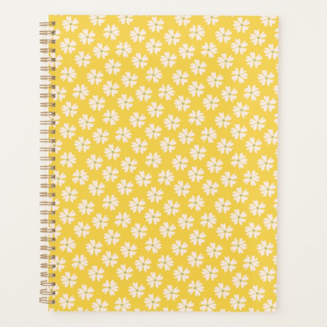 Stilvoll weißes Blumenmuster Bright Yellow Planer (Vorderseite)