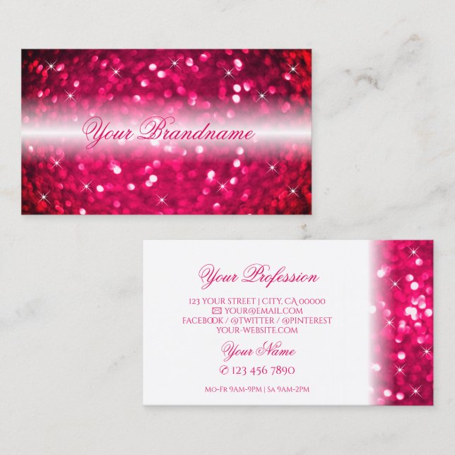 Stilvoll Weißrosa Sparkling Glitzer Stars Chic Visitenkarte (Vorne/Hinten)