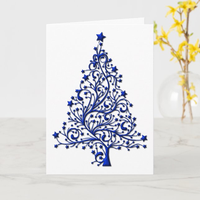 Stilvoll zeitgenössisch Elegant Blauer Treff Weihn Karte (Gelbe Blume)