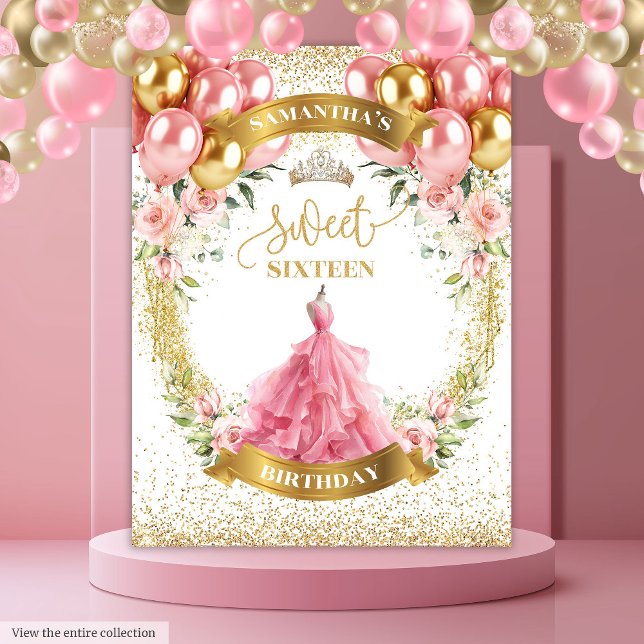 Stilvolle 16 . Geburtstag Backdrop Blush Rose Gold Wandteppich (Stylish Sweet Sixteen Backdrop Blush Roses Gold Glow)