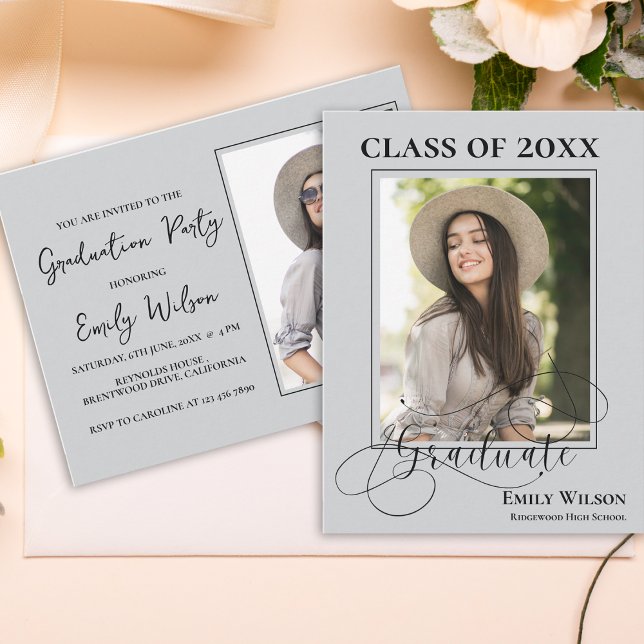 Stilvolle 2025 2 Foto Graduation Party Einladung Postkarte (Stylish 2025 2 Photo Graduation Party Invitation Postcard)